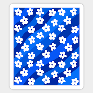 Groovy, Retro Flowers on a Blue Wavy Background Sticker